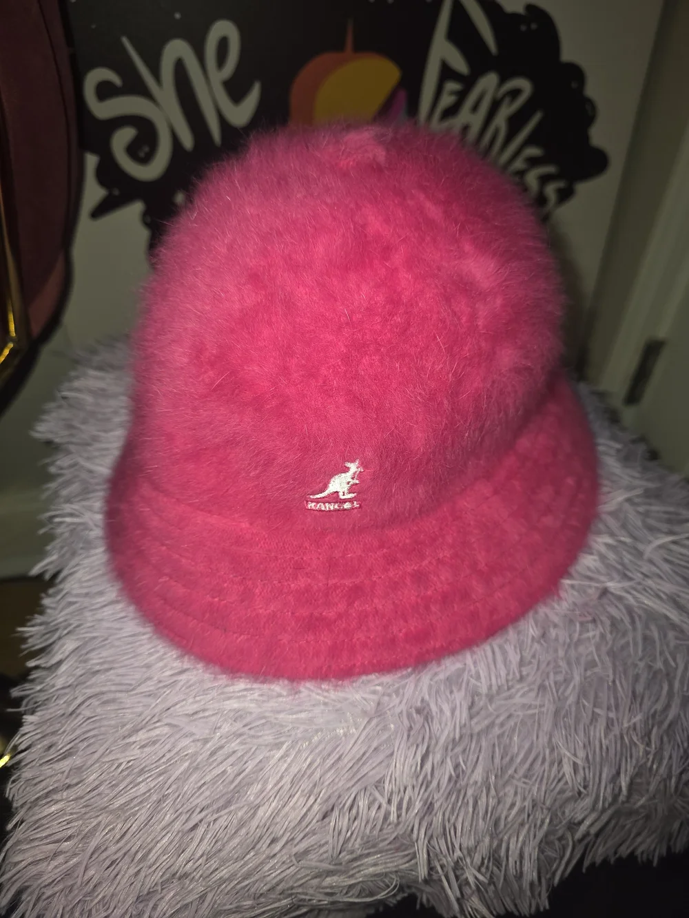 Kangol Women's Fuzzy Pink Bucket Hat